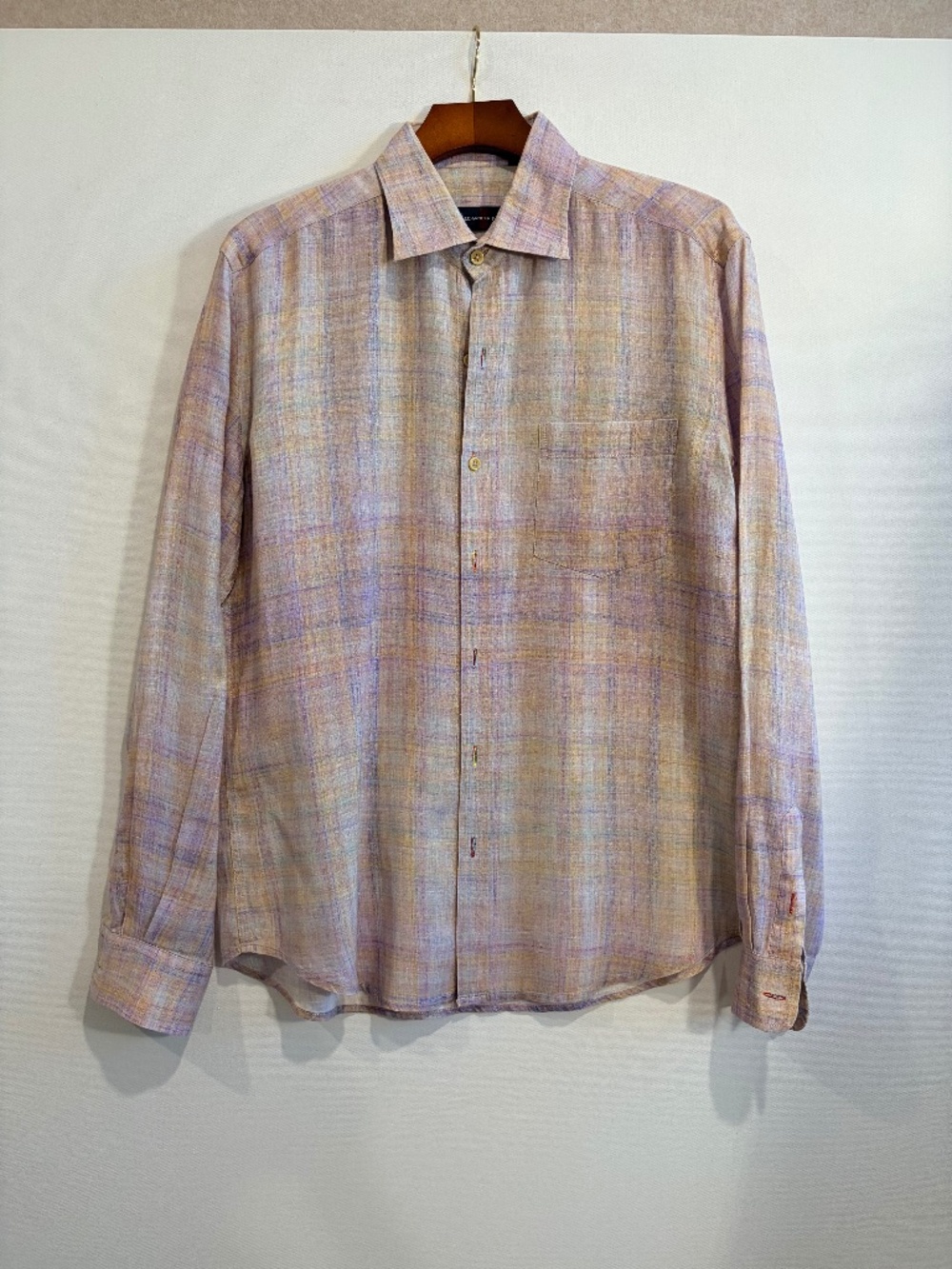 Alexander Julian Men’s Pastel Plaid 100% Linen Button Down Shirt Resort
